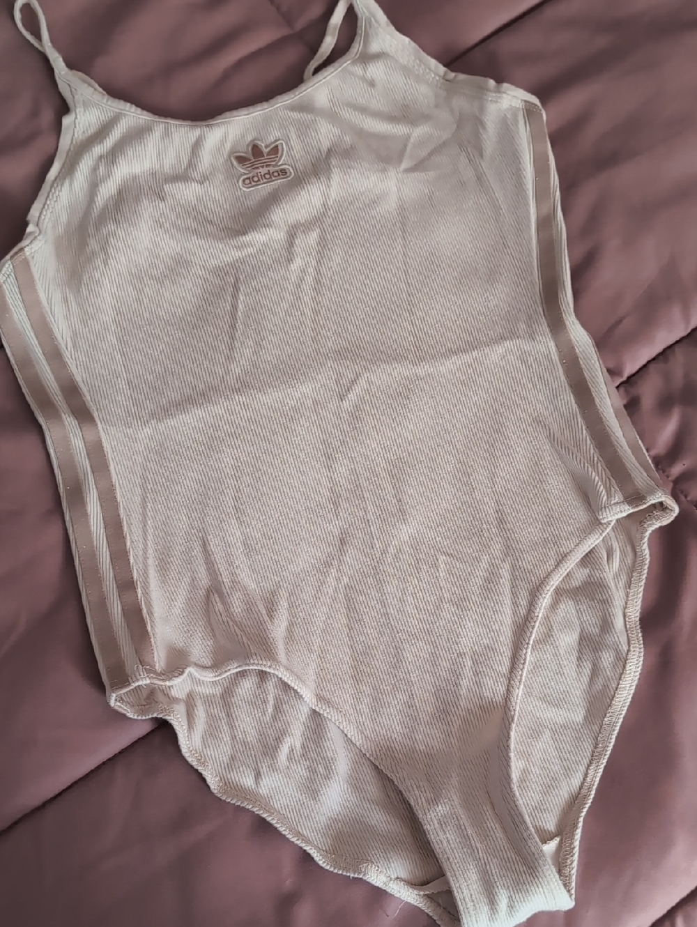 adidas medium Cream Ribbed Tank Bodysuit with Trefoil Cotton - Picture 8 of 8